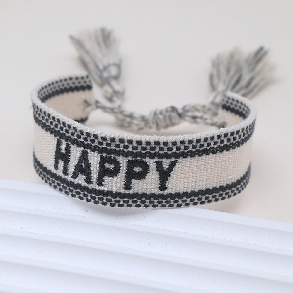Wholesale Cord Embroidered Letter Woven Tassel Bracelet